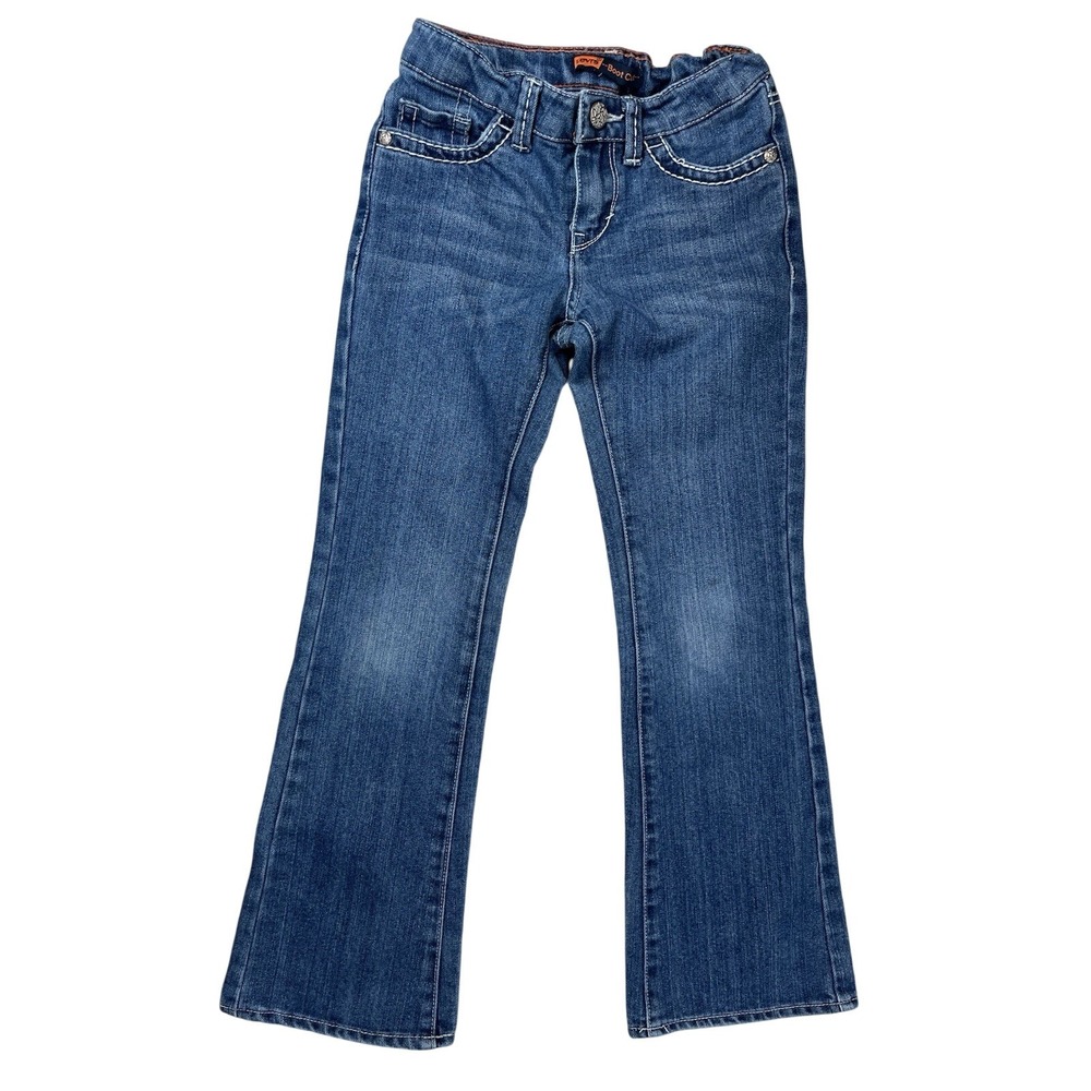 Levi's Girl's Blue Bootcut Jeans Sz 7 Reg Thick Stitching Flap Pockets Western